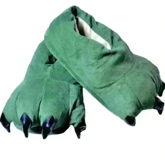 DINOSAUR Paws Costume Womans GREEN COMFY Slippers Non-Slip Shoes size Med (7-8) - Picture 1 of 6